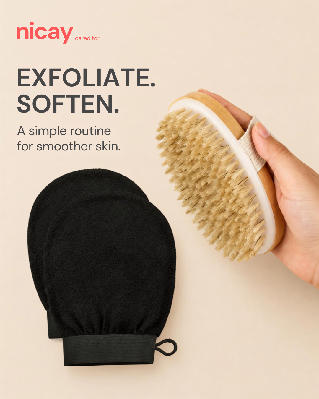 Exfoliating Scrub Glove & Bamboo Bath Brush Set (2 Pieces)