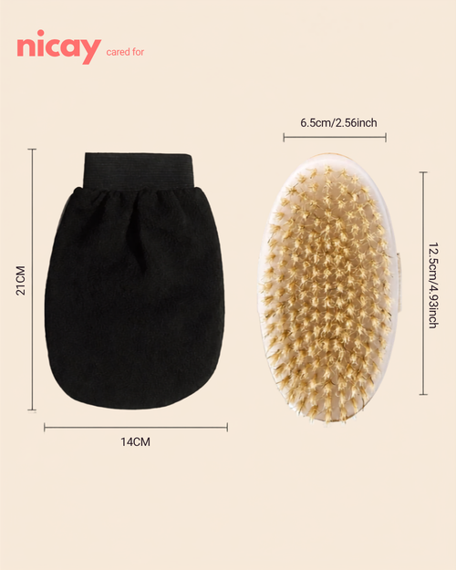 Exfoliating Scrub Glove & Bamboo Bath Brush Set (2 Pieces)