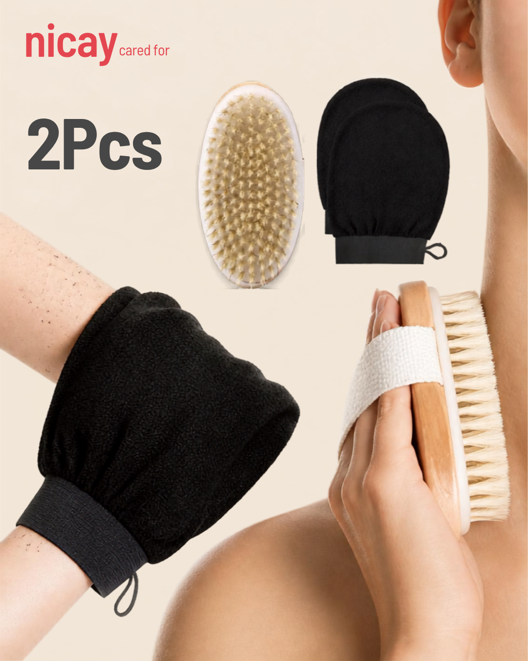 Exfoliating Scrub Glove & Bamboo Bath Brush Set (2 Pieces)