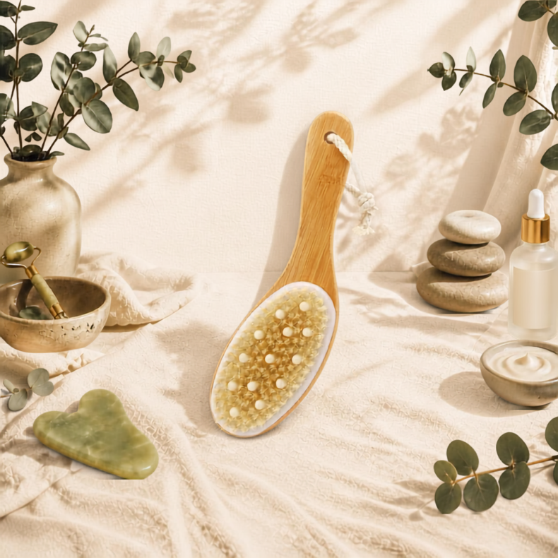 Bamboo Bath Brush Set – 4-Piece Natural Bristle Collection