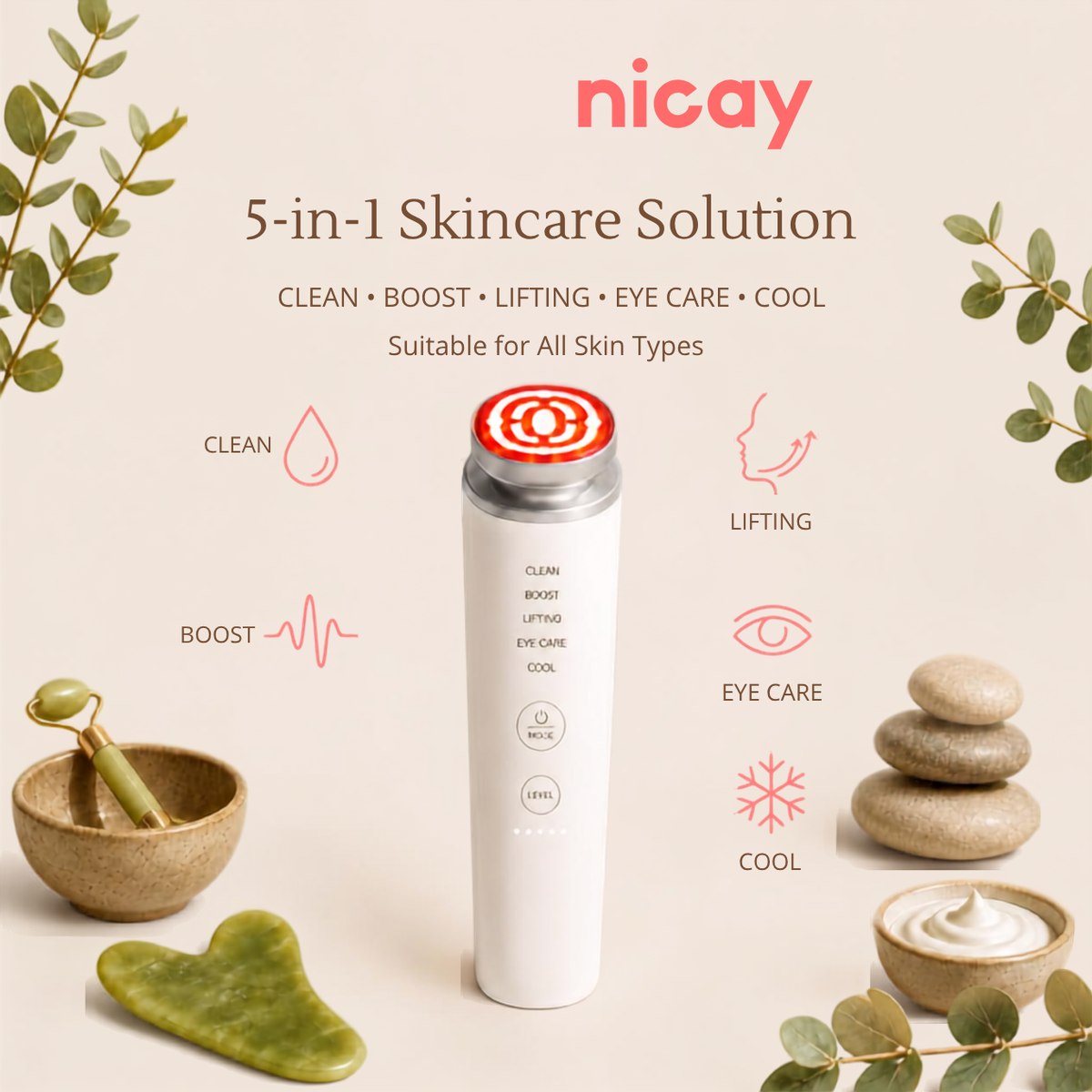 Nicay Glow Wand — EMS & Red Light Face Massager