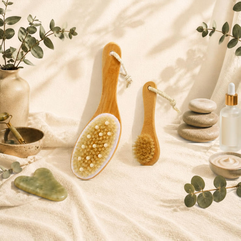 Bamboo Bath Brush Set – 4-Piece Natural Bristle Collection