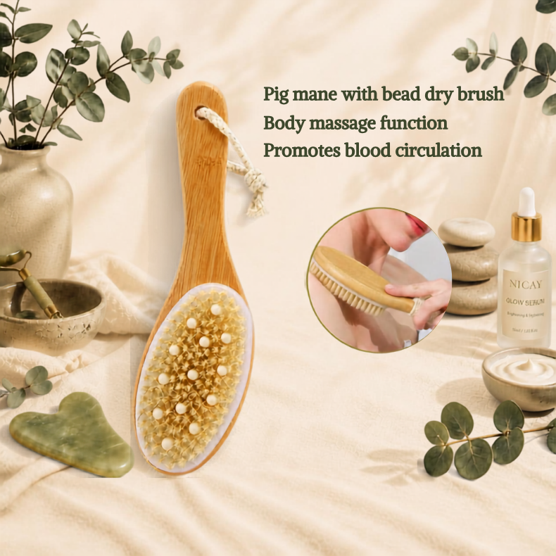 Bamboo Bath Brush Set – 4-Piece Natural Bristle Collection