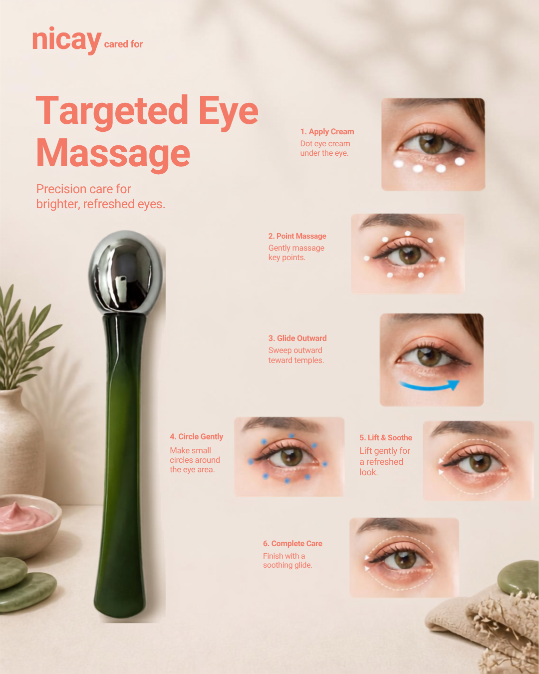 Zinc Alloy Eye Massage Wand & Cream Applicator