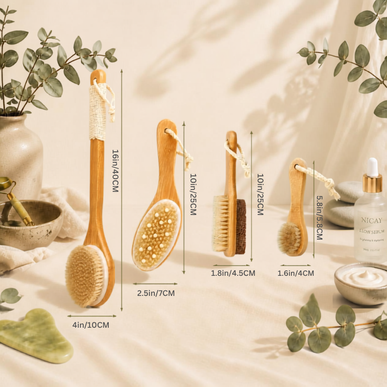 Bamboo Bath Brush Set – 4-Piece Natural Bristle Collection